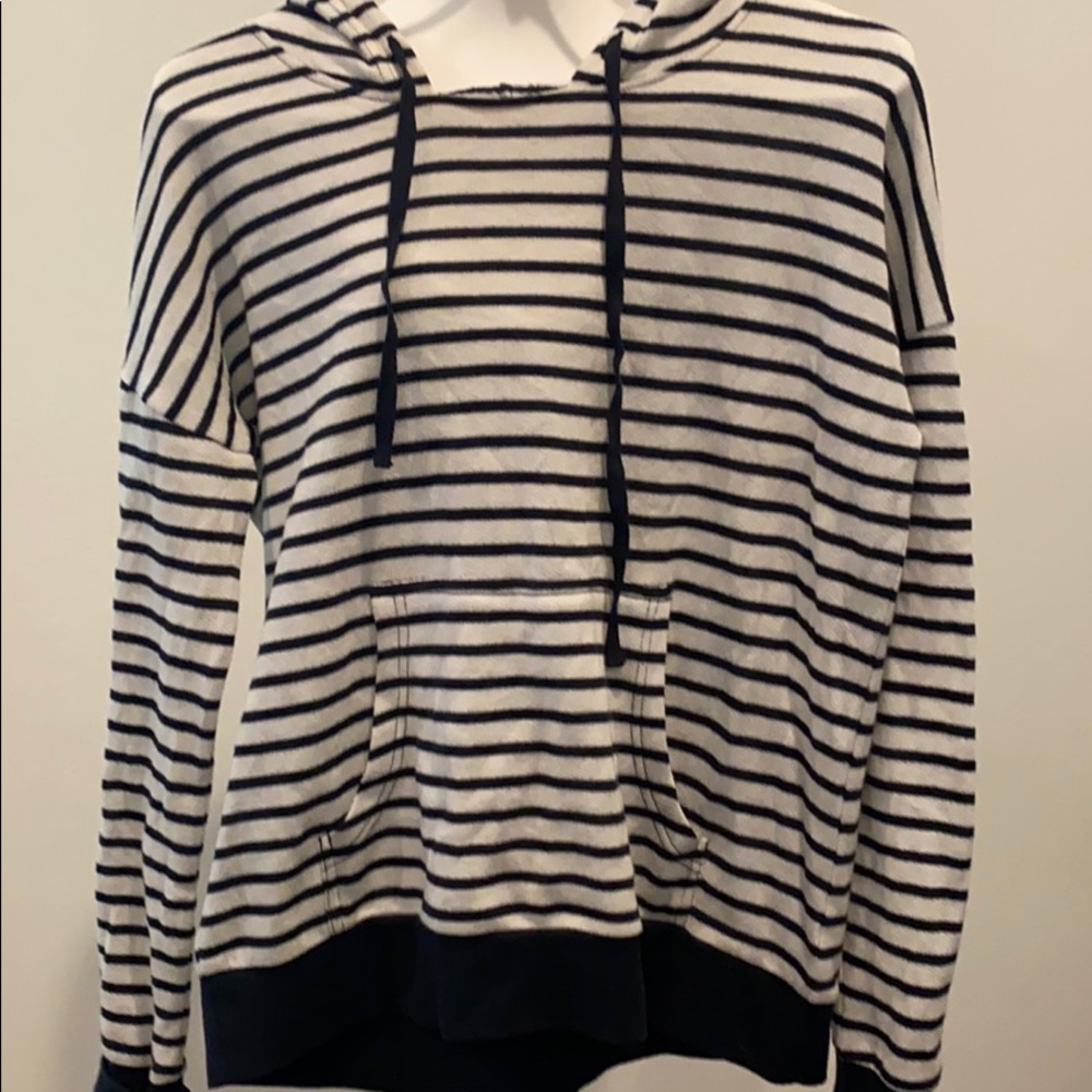Lightweight hooded striped long sleeve sweatshirt